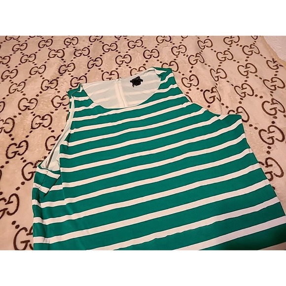 Ann Taylor Sleeveless Green And White Striped Dress Size Womens 14 Rayon Spandex - Picture 2 of 8